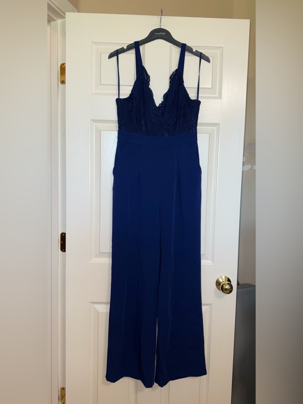 Lace-Top Wide-Leg Jumpsuit in Navy
